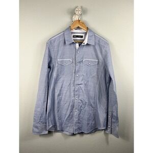 BKE‎ Buckle Men's M Shirt Western Athletic Fit Pearl Snap Blue White Rodeo
